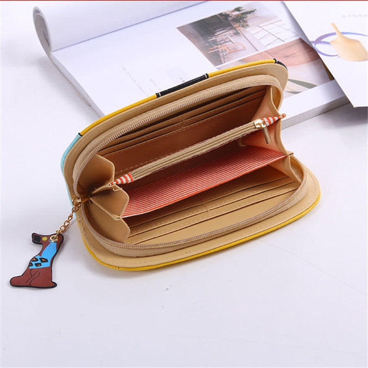 Cute Stitching Puppy Zipper Wallet Long Clutch Bag Ladies Wallet