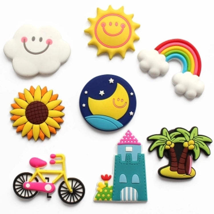 10 PCS Home Fridge Magnets Decorative Message Stickers Children Whiteboard Stickers, Cloud, Rainbow, Sunflower, Coconut Tree, Yellow Sun, Castle