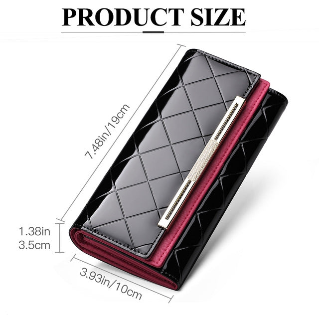 Cowhide Leather Wallet Luxury Design Ladies Party Clutch Patent Leather Purses Long Card Holder