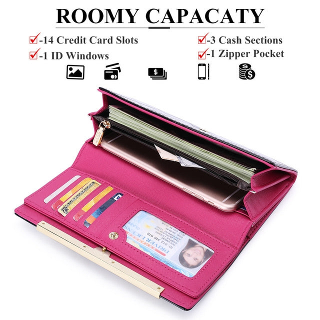 Cowhide Leather Wallet Luxury Design Ladies Party Clutch Patent Leather Purses Long Card Holder
