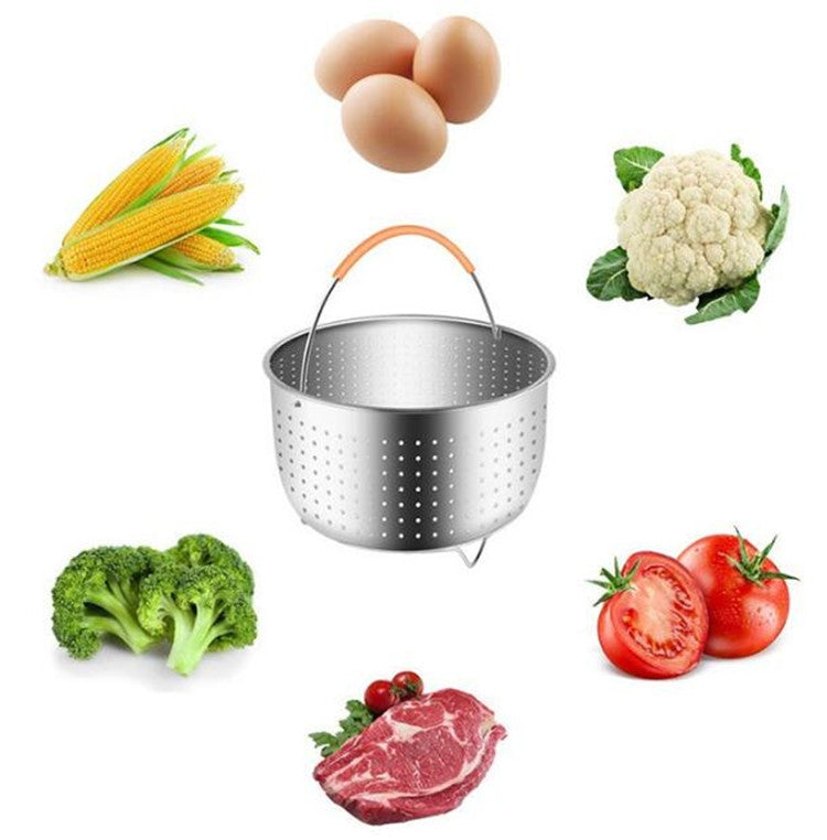 Stainless Steel Steaming Basket Plug-in Silicone Handle Pressure Cooker Steamer Kitchen Cooker Accessories, 3 Quarts, 6 Quarts, 8 Quarts