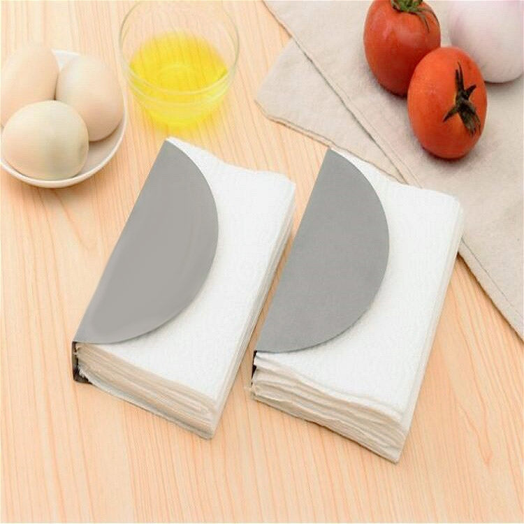 2 PCS Stainless Steel Western Fan-shaped Napkin Seat Napkin Holder Paper Towel Clip, Flat