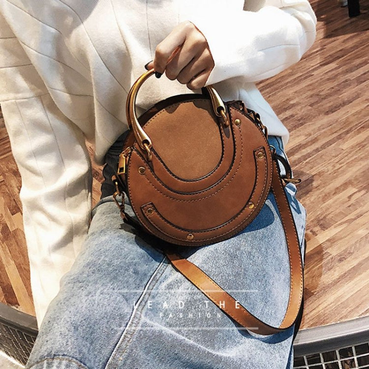 Circular Scrub PU Leather Women Bags Retro Handbag Shoulder Mini Bag