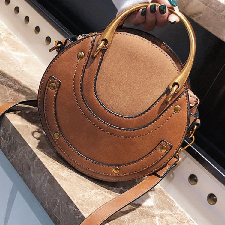 Circular Scrub PU Leather Women Bags Retro Handbag Shoulder Mini Bag