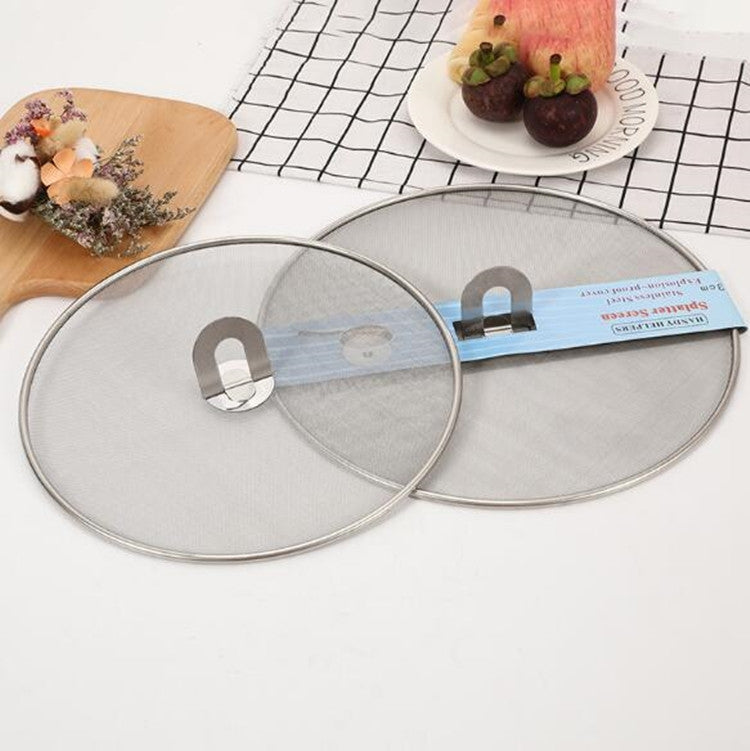 Stainless Steel Oil Proof Cover Fried Oil Splash Proof Net Cover Pizza Tray Kitchen Gadget, 33cm Oil Proof Cover