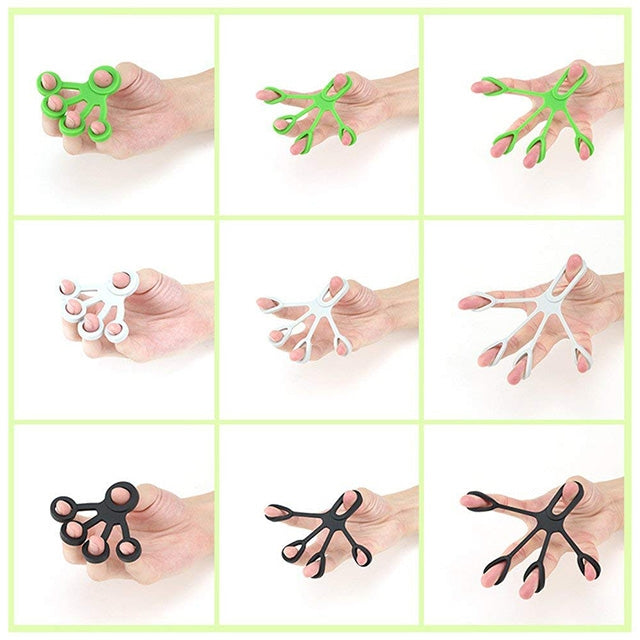 Finger Trainer Silicone Finger Tensioner Five Finger Tension Ring, 3 PCS Finger Trainer (Light Green (6.6LB)), 3 PCS Finger Trainer (Medium Green (8.8LB)), 3 PCS Finger Trainer (Dark Green (11LB))