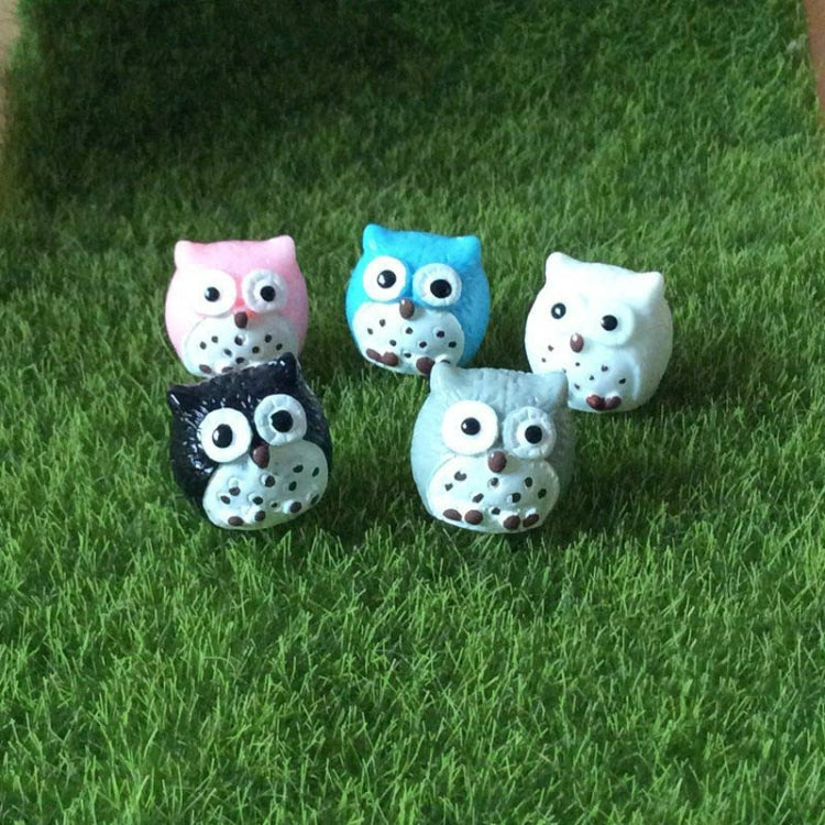 10 PCS Owl Mini Micro Landscape Decoration Resin Crafts DIY Landscape Ornaments, Gray, Light Pink, Black, Lake Blue, White