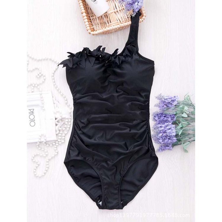 Sexy Women Solid Swimwear One Shoulder Halter One Piece Retro Beach Suits, M
