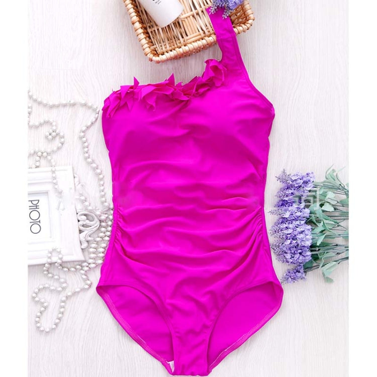 Sexy Women Solid Swimwear One Shoulder Halter One Piece Retro Beach Suits, M