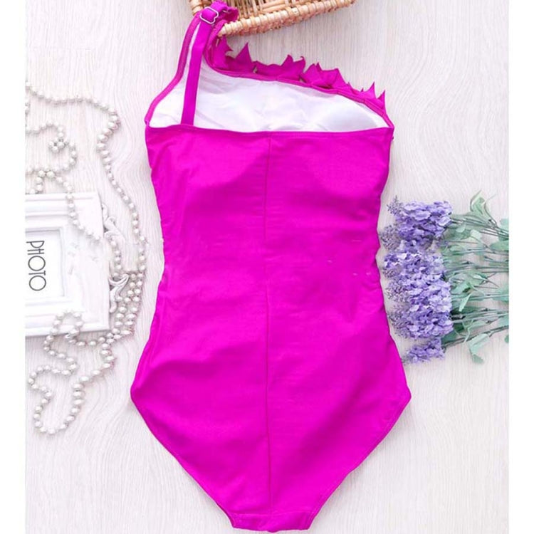 Sexy Women Solid Swimwear One Shoulder Halter One Piece Retro Beach Suits, M