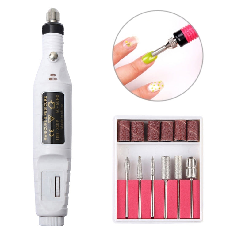 1 Set Power Professional Electric Manicure Machine Pen Pedicure Nail File Nail Tools 6 bits Drill Nail Drill Machine, US Plug White, EU Plug White, EU Plug Black