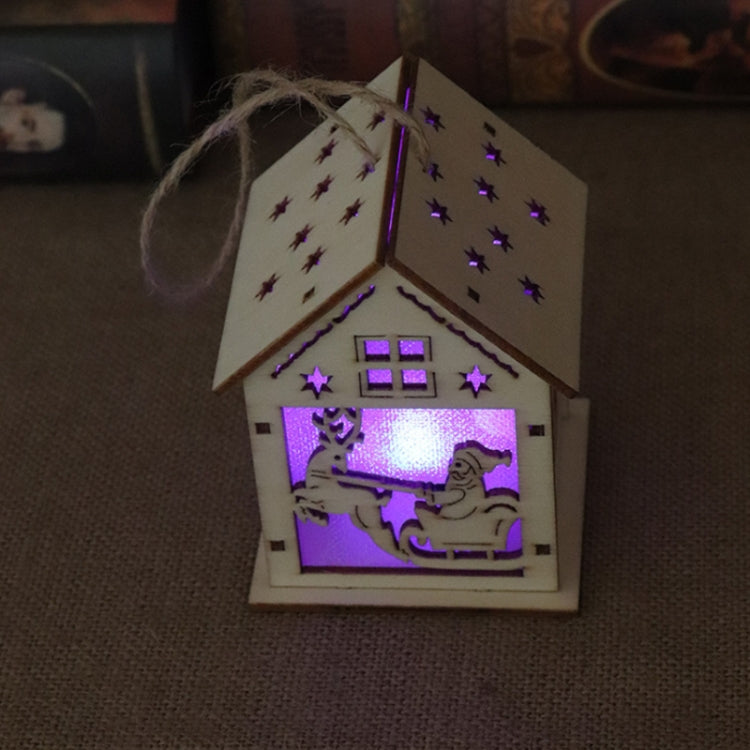 Christmas Luminous Wooden House Christmas Tree Decorations Hanging Ornaments DIY Gift Window Decoration, Small Pulling Santa Claus, Small Crutches Santa, Small House, Small Elk, Large Snowman, Large Santa, Large Elk