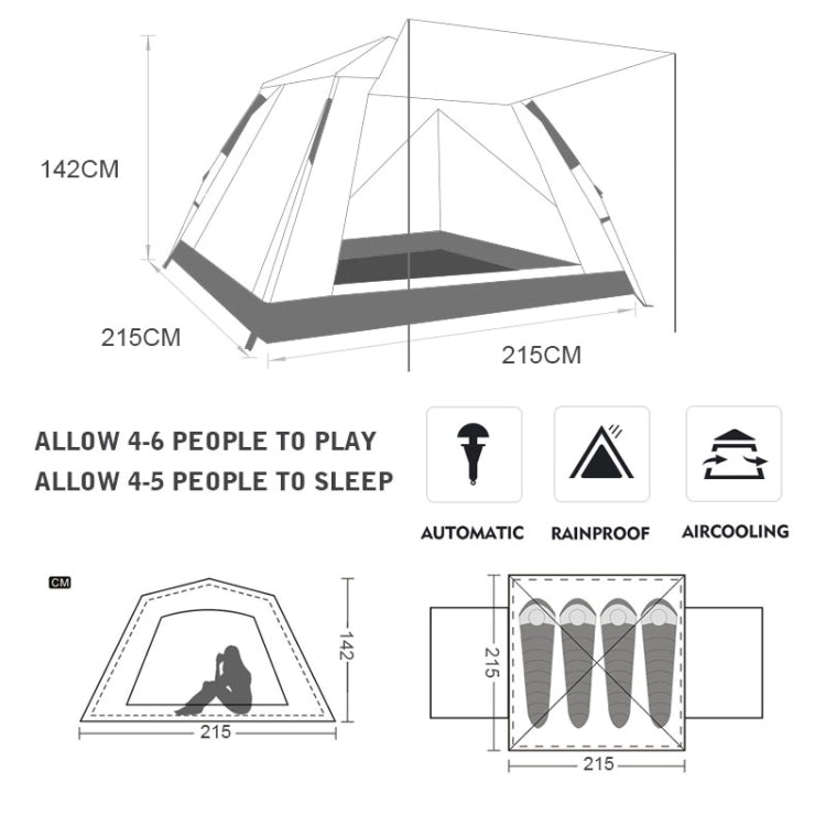Outdoor 3-4 People Beach Thickening Rainproof Automatic Speed Open Four-sided Camping Tent, Automatic Vinyl, Upgraded Large Vinyl