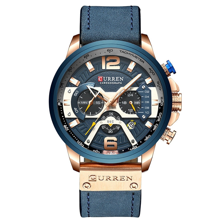 CURREN M8329 Casual Sport Leather Watch for Men, Rose blue, Rose black, Gold black, Black Khaki, White black