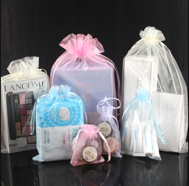 100 PCS Gift Bags Jewelry Organza Bag Wedding Birthday Party Drawable Pouches, 7X9cm