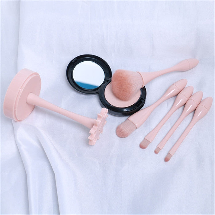 Mini Makeup Brush Set Portable Tool Beauty Makeup Brush Small Waist Brush, Mini Skin Tone 5 Sticks + Stand, Lollipop Skin Color 5 Sticks + Stand