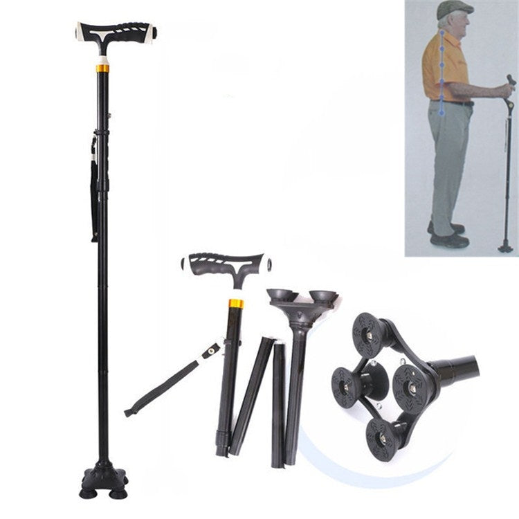 Aluminum Alloy Folding Lighted Crutches Elderly Telescopic Non-slip Four-foot Cane Crutches, Four-foot for Elder