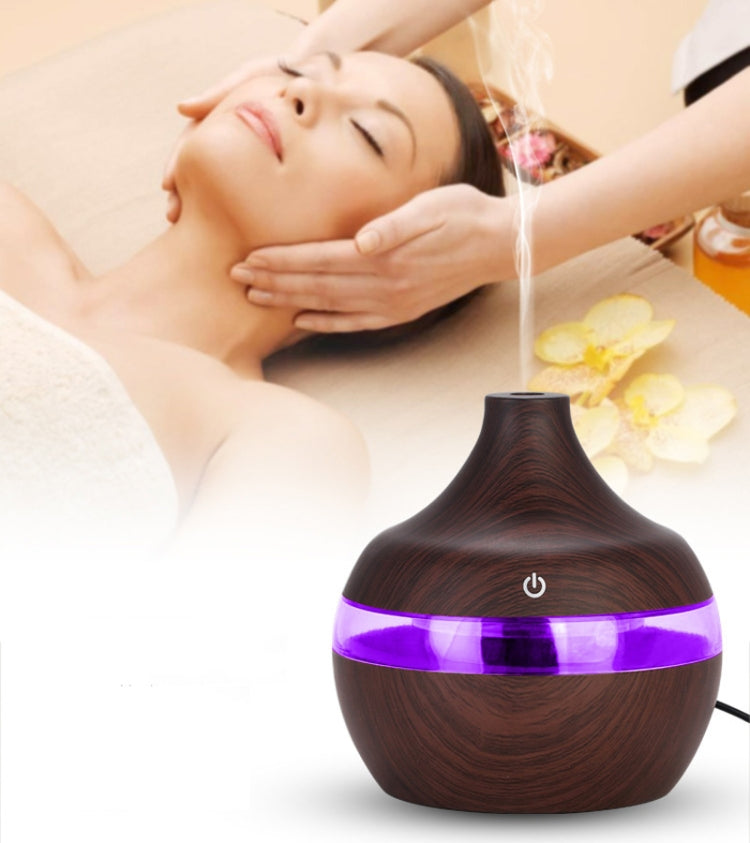 300ML Waterdrop Shape USB Wood Grain Aromatherapy Air Purifier Mute Humidifier, Deep Wood Grain, Light Wood Grain