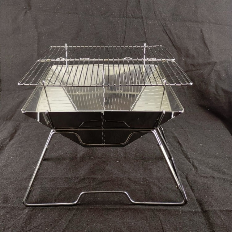 Liftable Barbecue Grill Camping Stainless Steel Folding Barbecue Grill Wood Charcoal Grill, 31x31x21cm