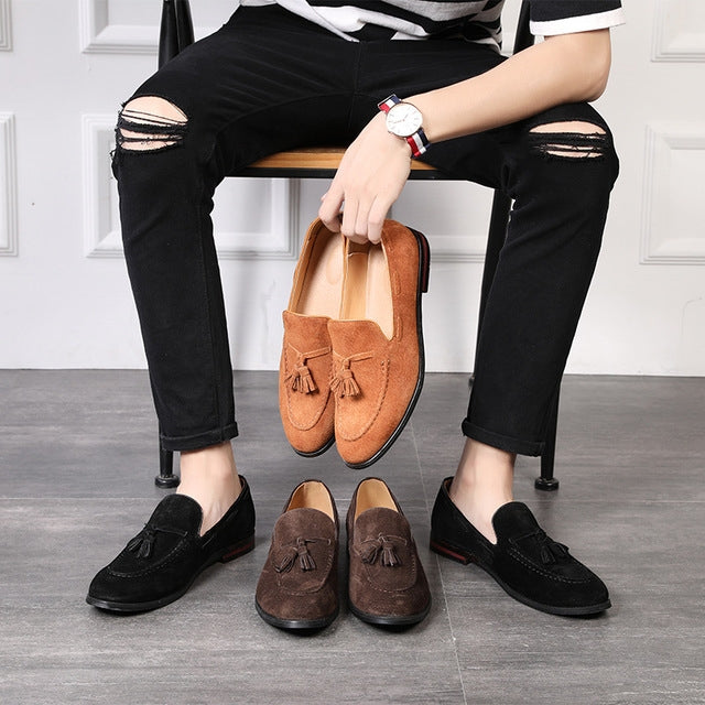 Men Leather Shoes Suede Tassels Slip-on Peas Shoes, 37, 38, 39, 40, 41, 42, 43, 44, 45, 46, 47, 48