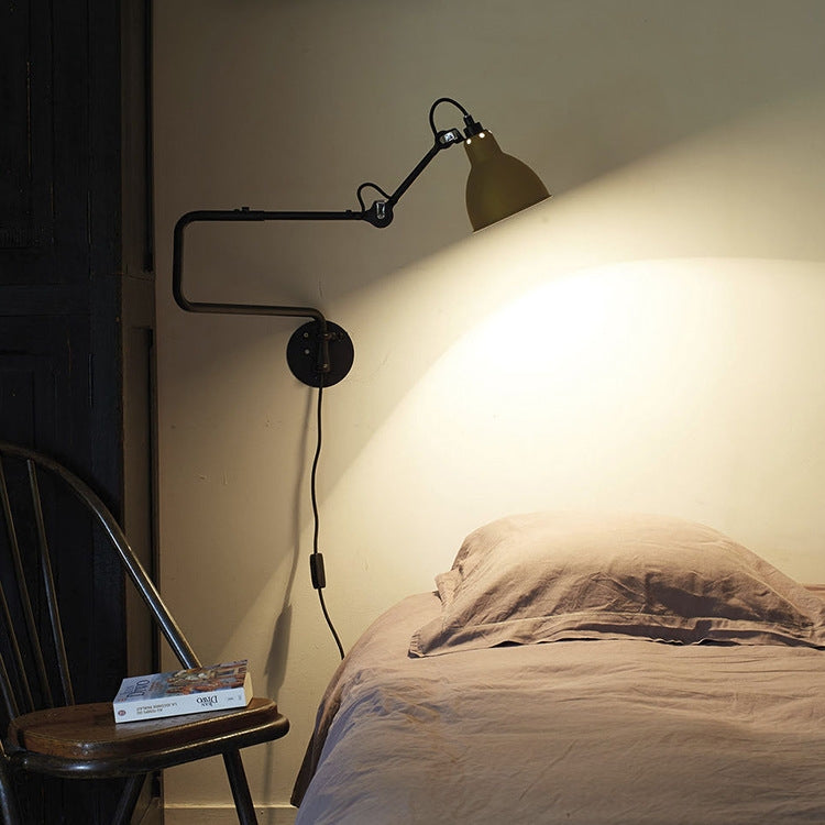 Classic Adjustable Modern Industrial Long Swing Arm Wall Lamp with LED Light Source, Yellow, Chrome, Gray, Black, White, Red Wine