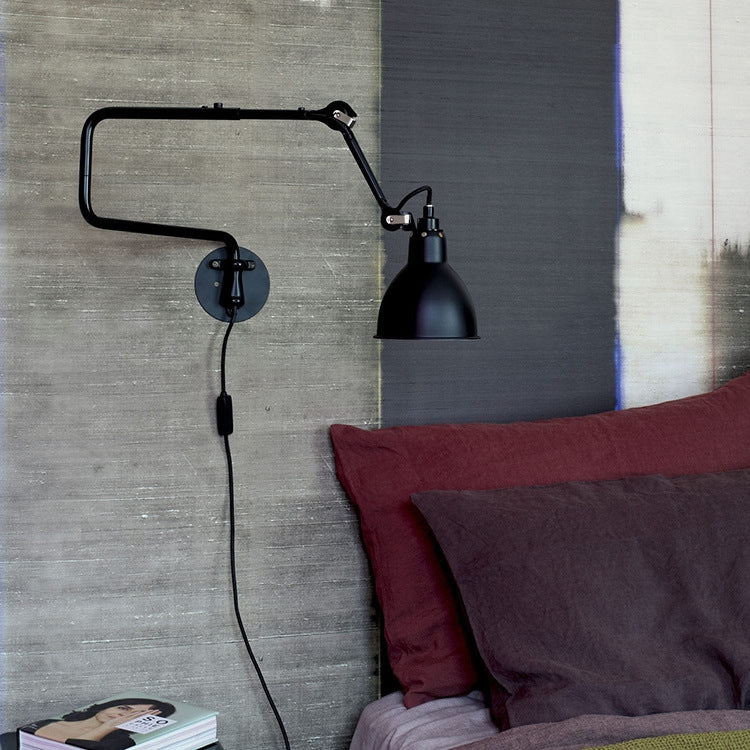 Classic Adjustable Modern Industrial Long Swing Arm Wall Lamp with LED Light Source, Yellow, Chrome, Gray, Black, White, Red Wine