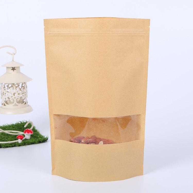 50 PCS Zipper Self Sealing Kraft Paper Bag with Window Stand Up for Gifts/Food/Candy/Tea/Party/Wedding Gifts, 9x14+3cm, 10x15+3cm, 12x20+4cm, 14x20+4cm, 14x22+4cm, 16x22+4cm, 16x26+4cm, 17x24+4cm, 18x26+4cm, 20x30+5cm, 23x35+5cm, 30x40+6cm