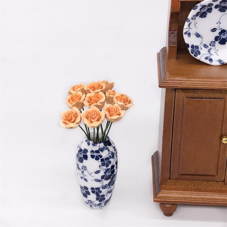10 PCS 1:12 Mini House Toy Simulation Yellow Rose Flowers Model, 10 PCS Yellow Rose Flowers Model
