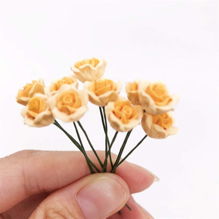 10 PCS 1:12 Mini House Toy Simulation Yellow Rose Flowers Model, 10 PCS Yellow Rose Flowers Model