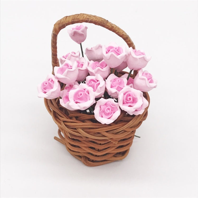 10 PCS 1:12 Mini Doll House Garden Bedroom Scene Decoration Rose, Pink