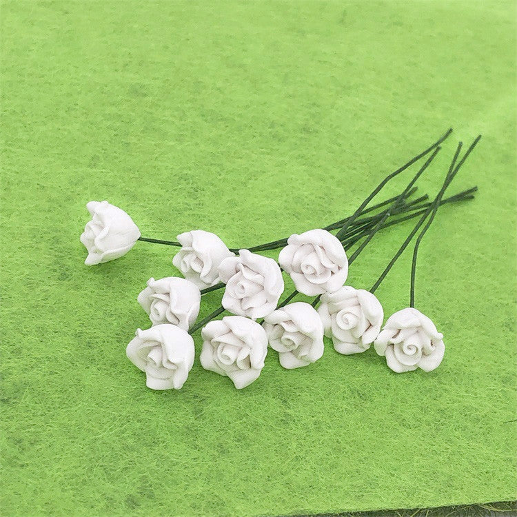 10 PCS 1:12 Mini Doll House Garden Bedroom Scene Decoration Roses, White