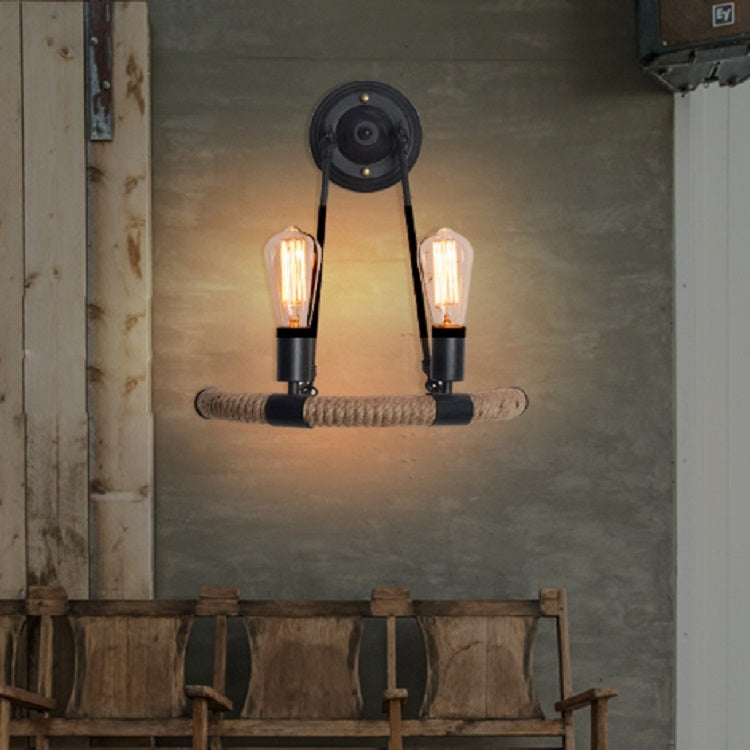 E27 LED Industrial Style Retro Hemp Rope Wrought Iron Wall Lamp, No Light Source, Edison LED4W, Edison Tungsten Wire 40W