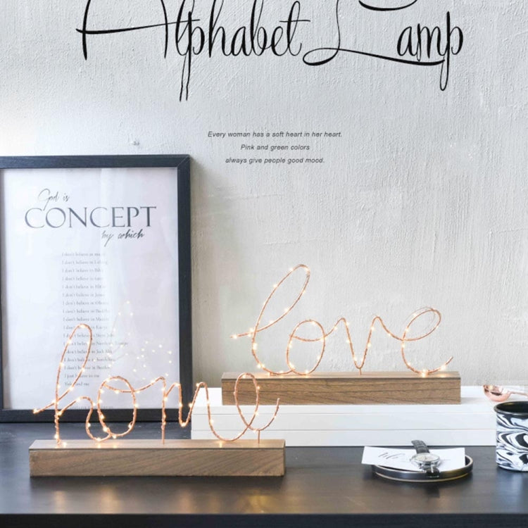 LED Little Night Light Bedroom Bedside Wrought Iron Wooden Home Decoration Birthday Gift, Letter Love, Letter Home