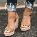 Fish Mouth Wedge Bottom Belt Buckle Hemp Rope Women Sandals, 37, 38, 39, 40, 43