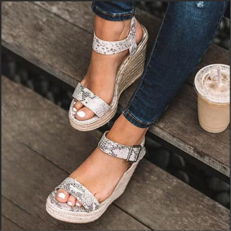 Fish Mouth Wedge Bottom Belt Buckle Hemp Rope Women Sandals, 37, 38, 39, 40, 43