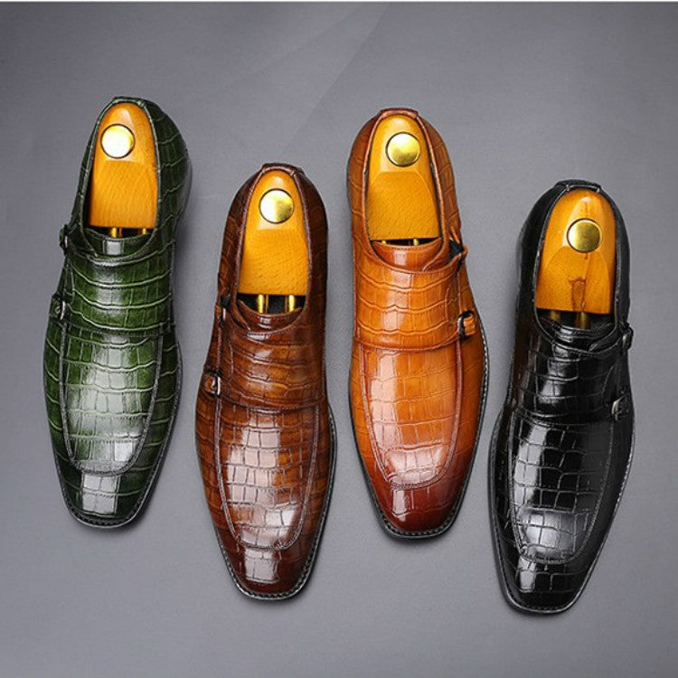 Crocodile Pattern Business Flat Bottom Leather Formal Shoes, 38, 39, 40, 41, 42, 43, 44, 45, 46, 47, 48