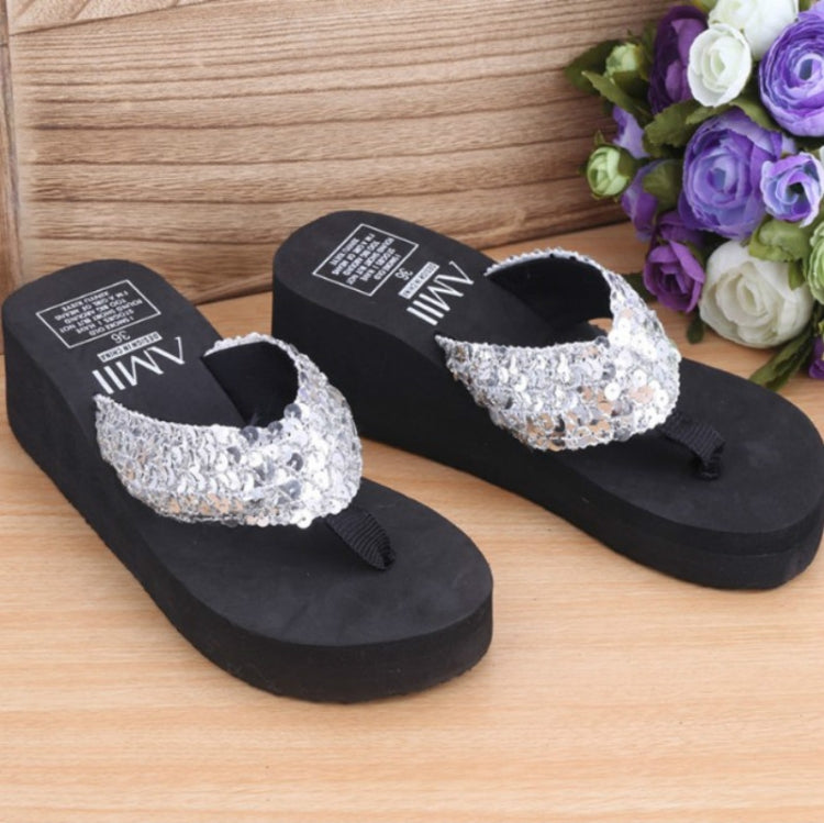 Sequin Slippers Wedge ith Flip Flops, 36, 37, 38, 39, 40