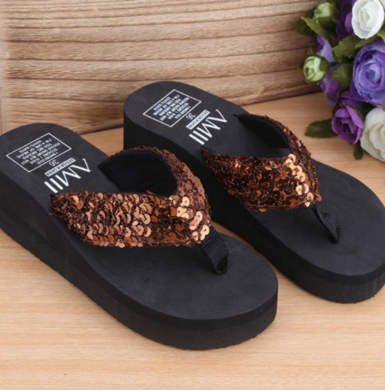 Sequin Slippers Wedge ith Flip Flops, 36, 37, 38, 39, 40