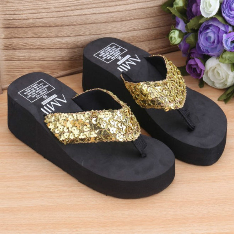 Sequin Slippers Wedge ith Flip Flops, 36, 37, 38, 39, 40