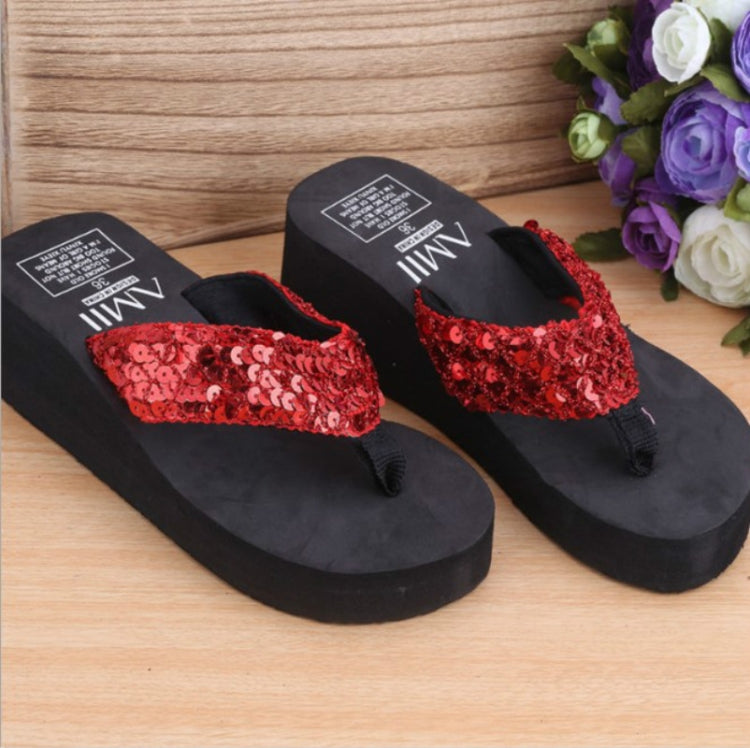 Sequin Slippers Wedge ith Flip Flops, 36, 37, 38, 39, 40