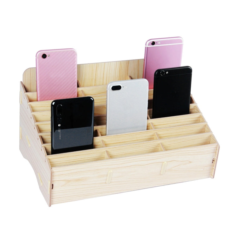 2 PCS Wooden Conference Classroom Mobile Phone Organizer Desktop Storage Box, White Oak 24 Grid