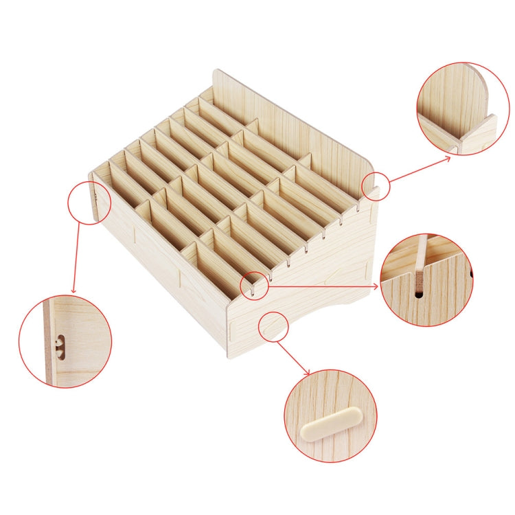 2 PCS Wooden Conference Classroom Mobile Phone Organizer Desktop Storage Box, White Oak 24 Grid