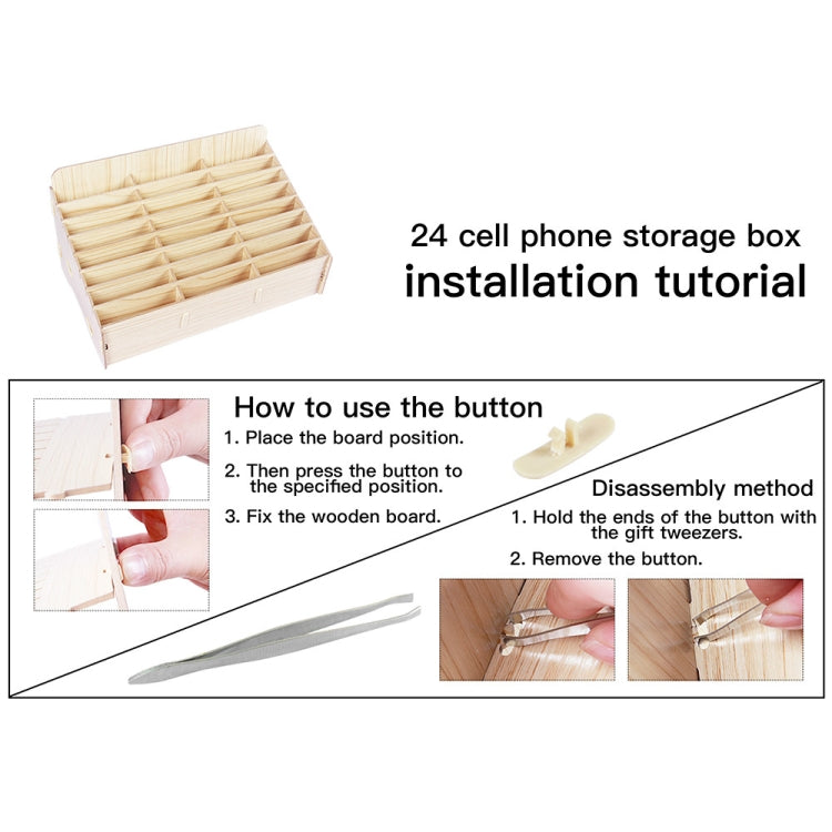 2 PCS Wooden Conference Classroom Mobile Phone Organizer Desktop Storage Box, White Oak 24 Grid