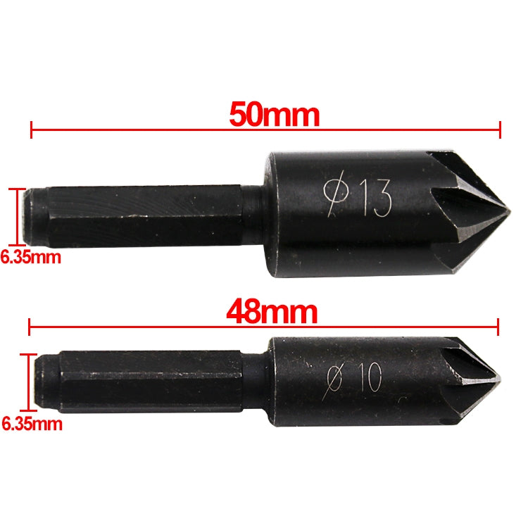 10 mm 13 mm Woodworking Hole Drilling Positioning Board 1/4 Hex Handle Seven-blade Chamfering Knife Edger, Seven-blade