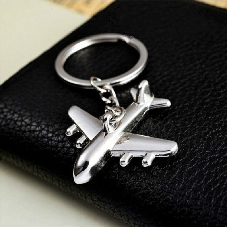 2 PCS Creative Stereo Plane Metal Keychain Bag Pendant Souvenir, Silver Small Plane
