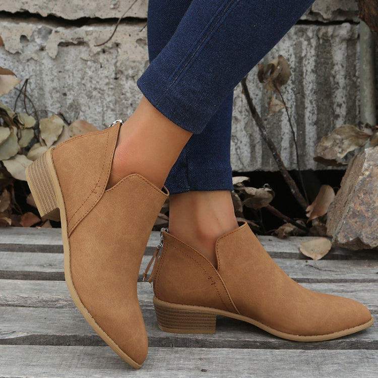 Autumn And Winter Pointed Low-Heeled Boots Women Low Tube Boots, 36, 37, 38, 39, 40, 41, 42, 43
