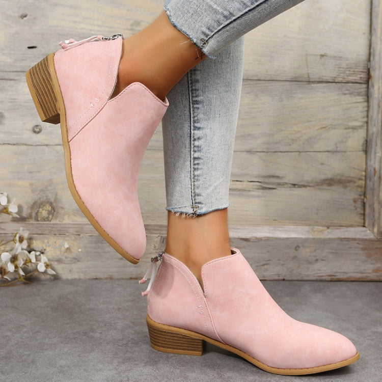 Autumn And Winter Pointed Low-Heeled Boots Women Low Tube Boots, 36, 37, 38, 39, 40, 41, 42, 43