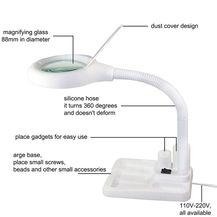 White LED Desk Lamp Desktop Magnifying Glass Work Lamp, US Plug, EU Plug, GB Plug