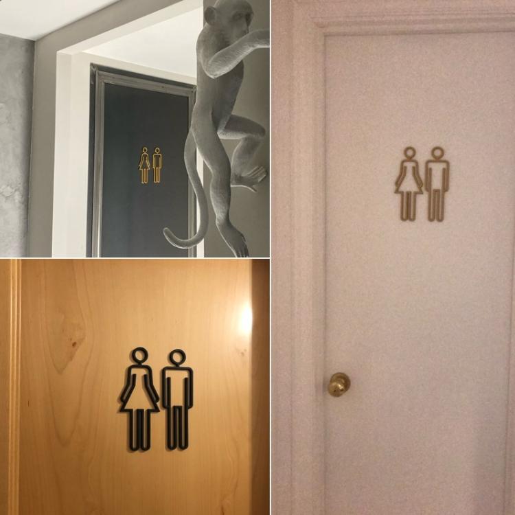 2 PCS Acrylic Toilet Symbol Adhesive Backed Bathroom Toilet Door Sign for Hotel, Toilet Sign(Black), Toilet Sign(Silver), Toilet Sign(Gold)