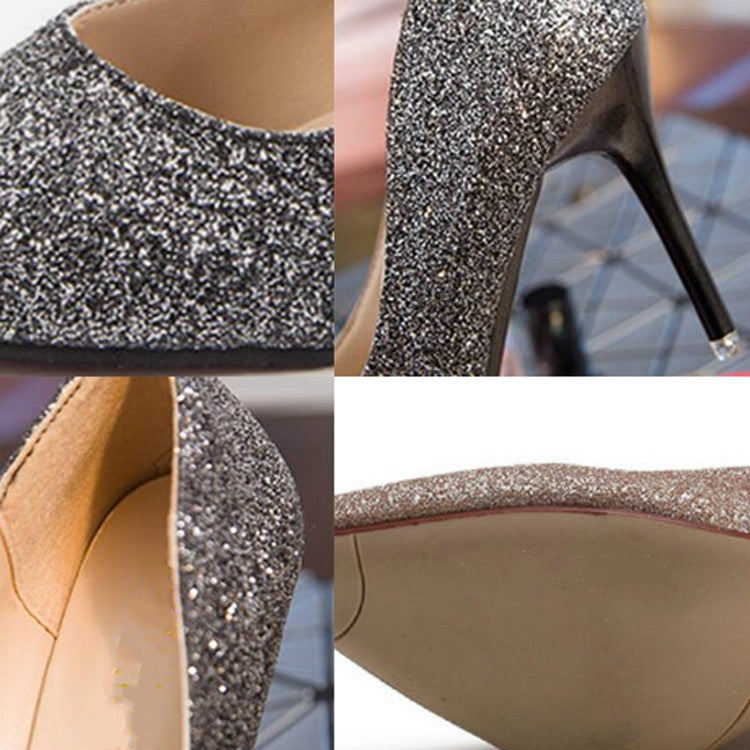 Women Shoes Shallow Glitter Frosted Stiletto, 34, 35, 36, 37, 39
